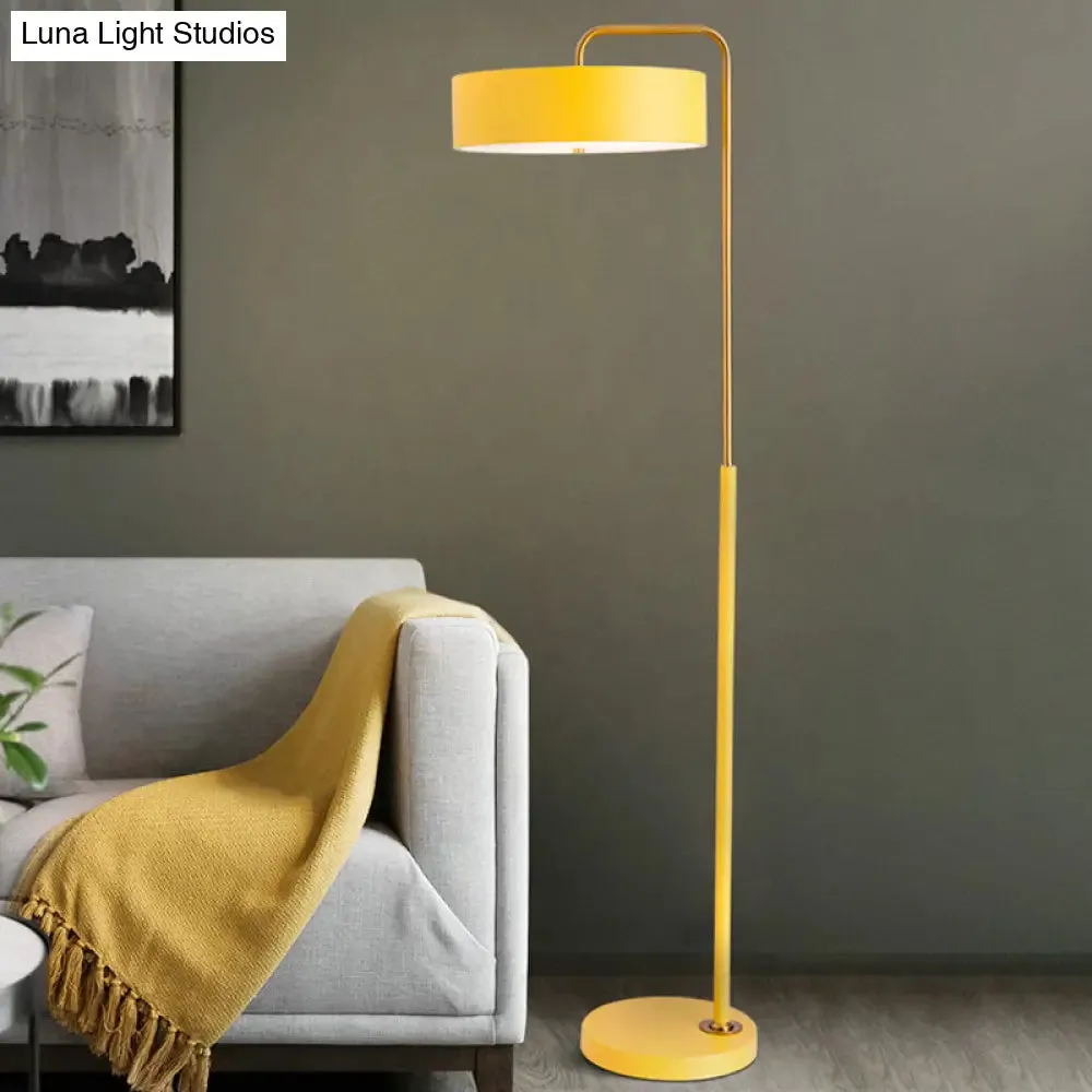 1-Head Macaron Floor Lamp - Black/Blue/Yellow Finish, Drum Standing Light for Living Room