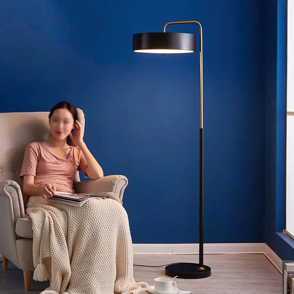 1-Head Macaron Floor Lamp - Black/Blue/Yellow Finish, Drum Standing Light for Living Room