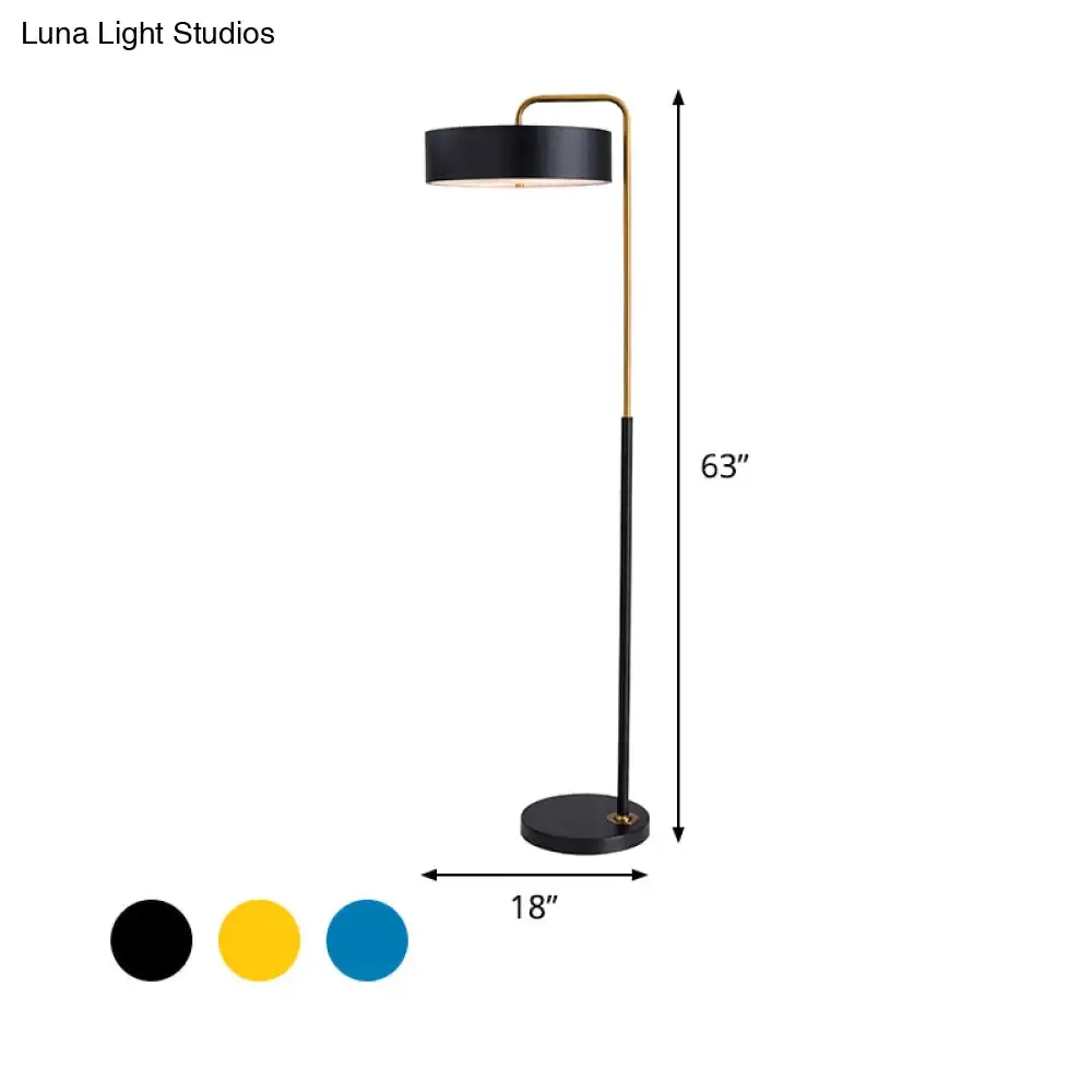 1-Head Macaron Floor Lamp - Black/Blue/Yellow Finish, Drum Standing Light for Living Room