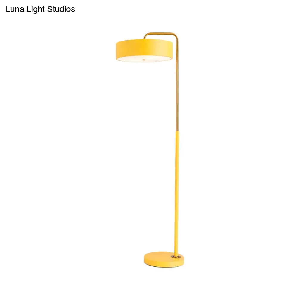 1-Head Macaron Floor Lamp - Black/Blue/Yellow Finish, Drum Standing Light for Living Room