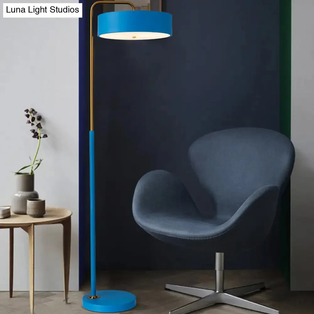 1-Head Macaron Floor Lamp - Black/Blue/Yellow Finish, Drum Standing Light for Living Room