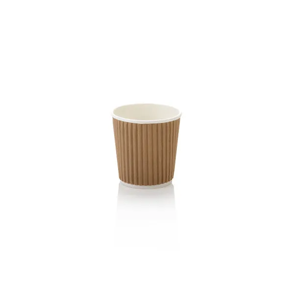 100ml Espresso Ripple Paper Coffee Cup Vertical Kraft Brown with White Lid 10pack