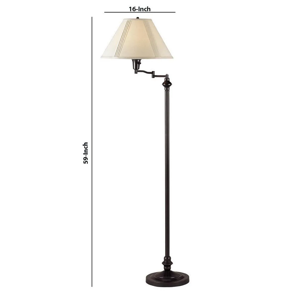 150 Watt Metal Floor Lamp with Swing Arm and Fabric Conical Shade, Black By Casagear Home