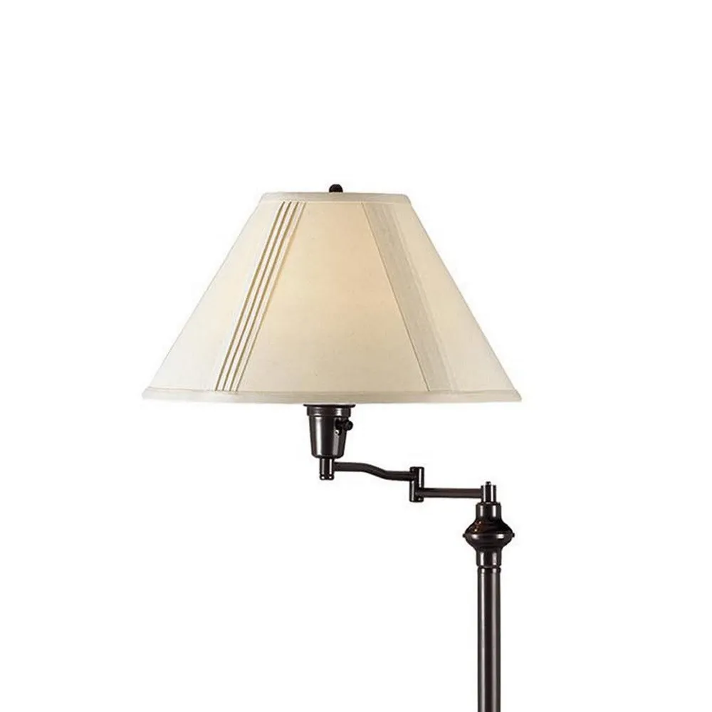 150 Watt Metal Floor Lamp with Swing Arm and Fabric Conical Shade, Black By Casagear Home