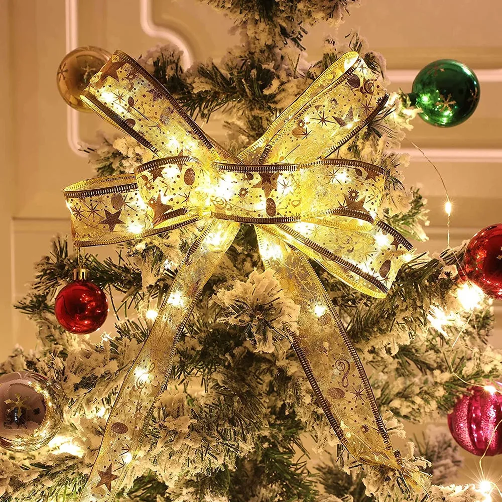 1Pcs Fairy Lights Christmas Tree Ribbon 13.12ft/ 4m Battery Operated String Gold-Warm Lights Led Ribbon for Christmas Tree Decorations