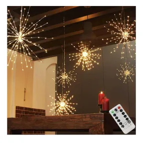 2 Pack Starburst Sphere Lights,200 Led Firework Lights, 8 Modes Dimmable Remote Control Waterproof Hanging Fairy Light, Copper Wire Lights for Patio Parties Christmas (2 Pack Battery Operated)