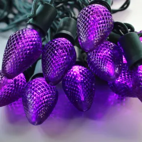 25-light C9 Purple LED Christmas Lights, 8" Spacing Green Wire