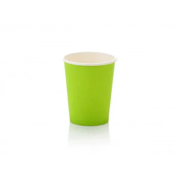 250ml Paper Coffee Cup Single Wall Lime Green with Black Sip Lid 10pack