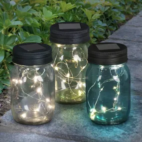 3 Piece Solar Glass Firefly Light Jar Set, 5.5 Inch