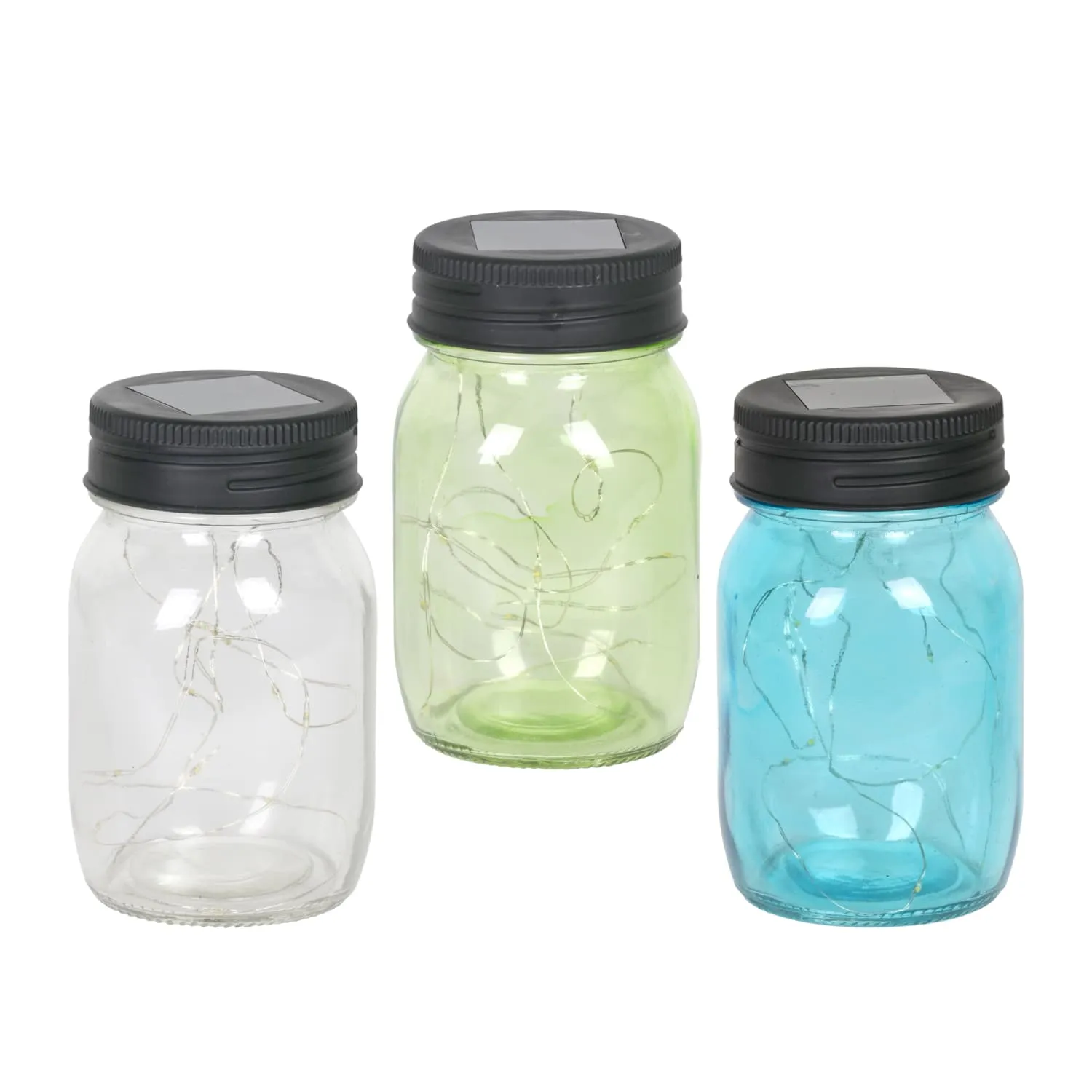 3 Piece Solar Glass Firefly Light Jar Set, 5.5 Inch