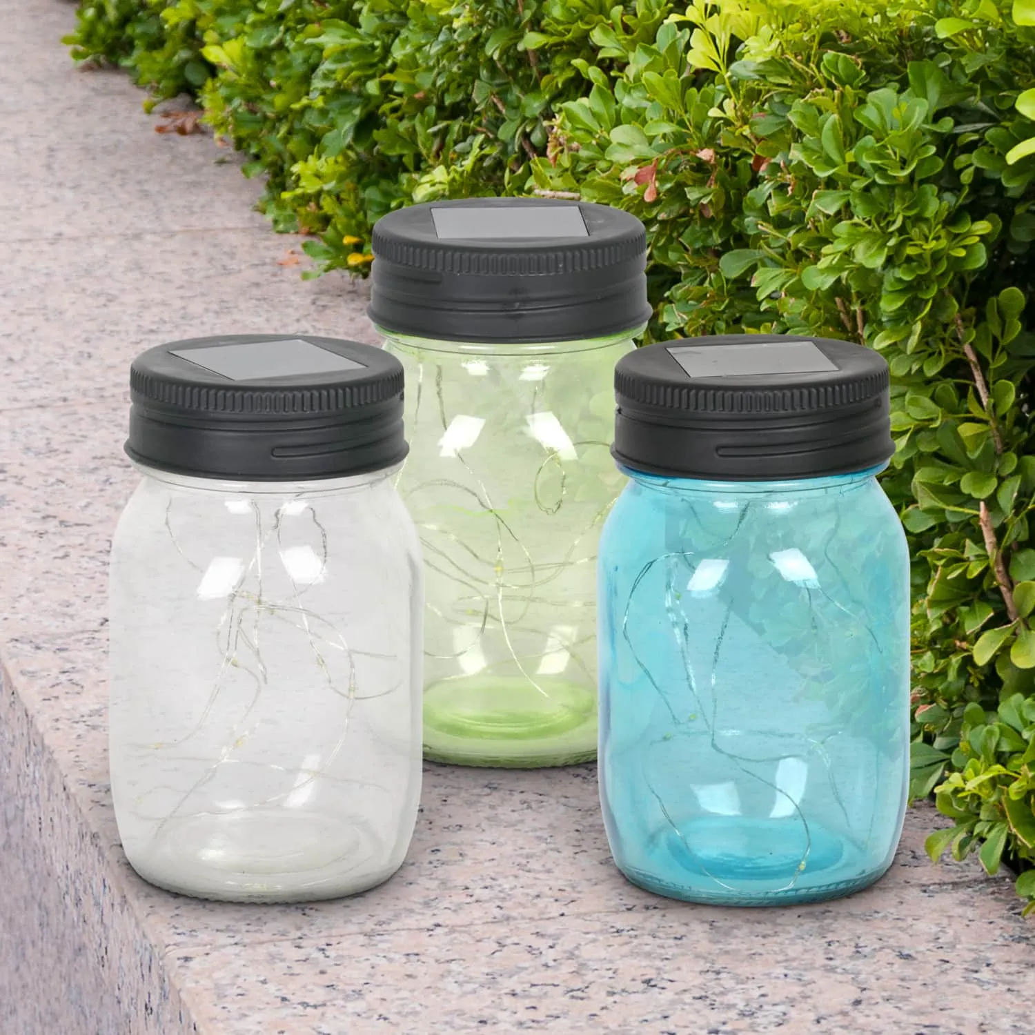 3 Piece Solar Glass Firefly Light Jar Set, 5.5 Inch