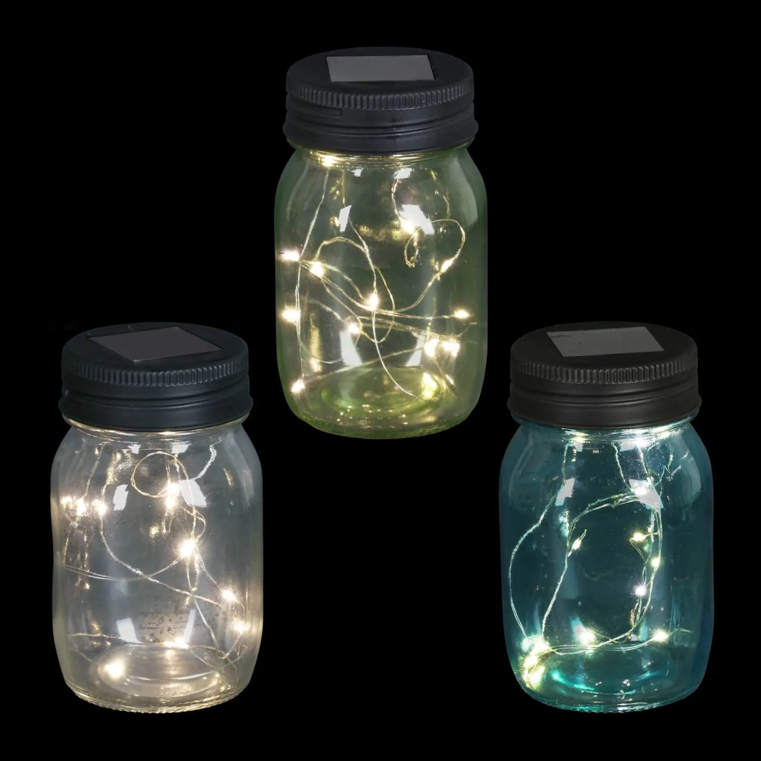 3 Piece Solar Glass Firefly Light Jar Set, 5.5 Inch