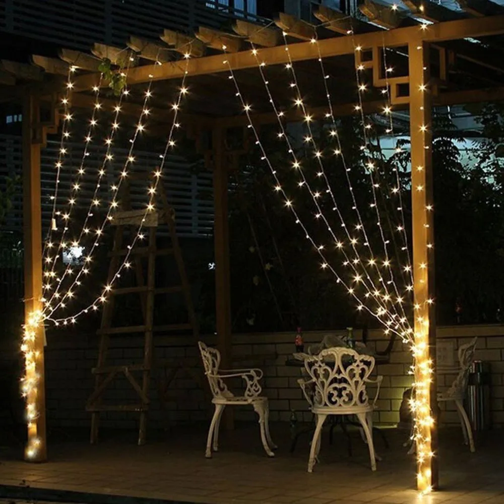 300 LED Curtain String Lights with Remote - Warm White