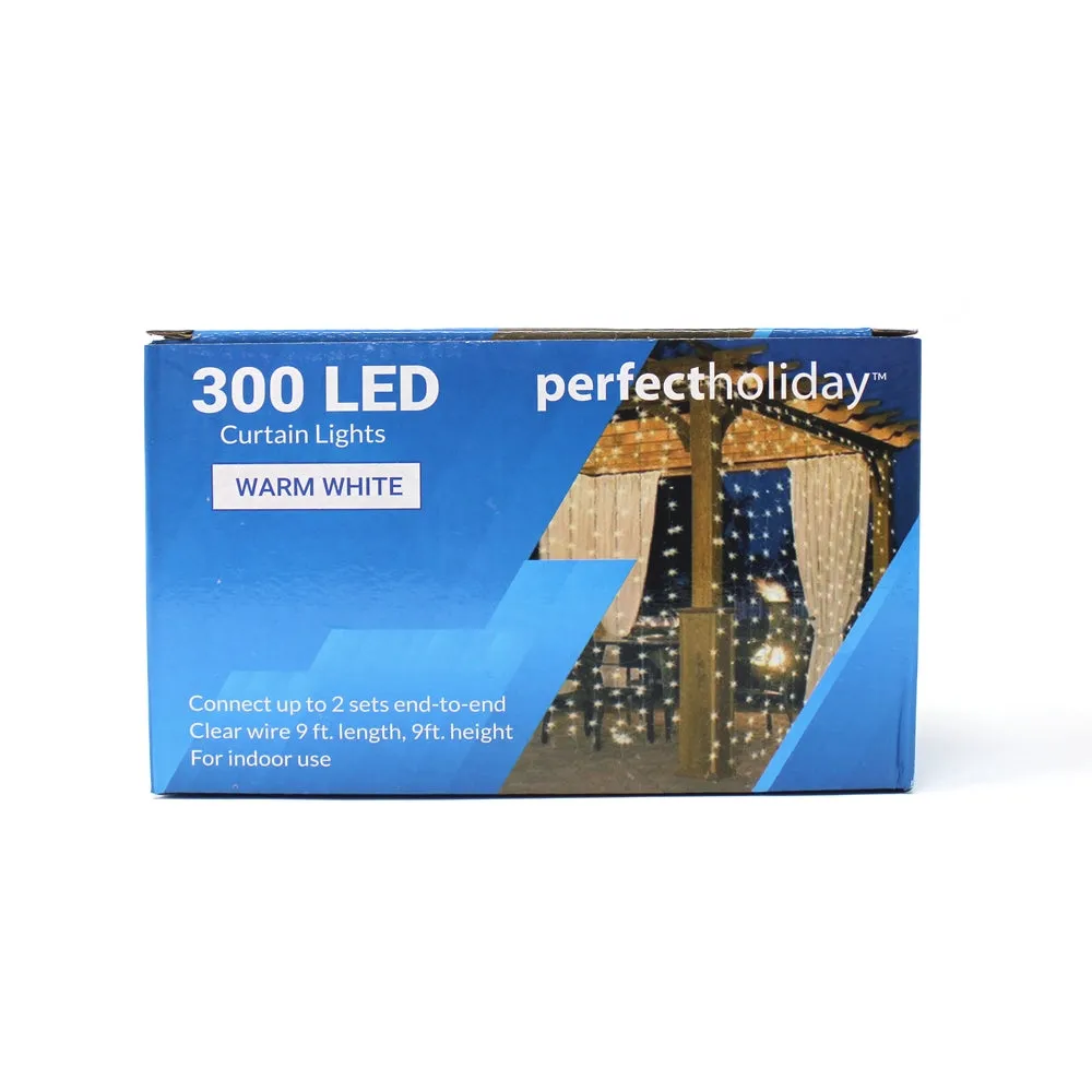 300 LED Curtain String Lights with Remote - Warm White