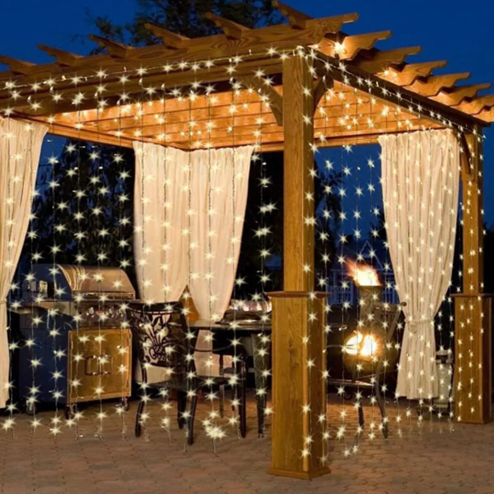 300 LED Curtain String Lights with Remote - Warm White