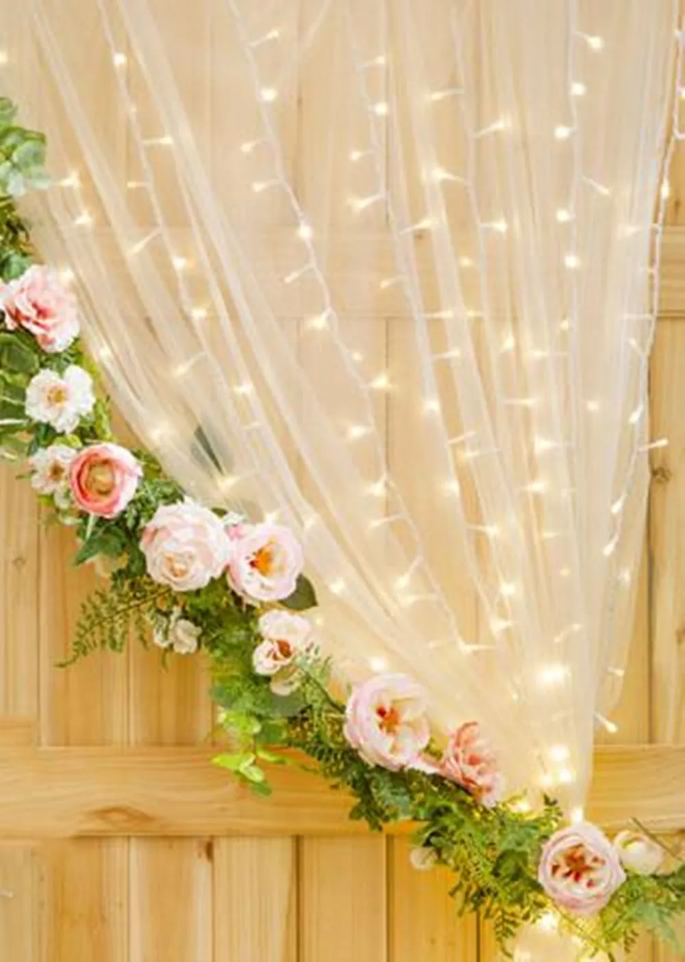 300 LED Curtain String Lights with Remote - Warm White