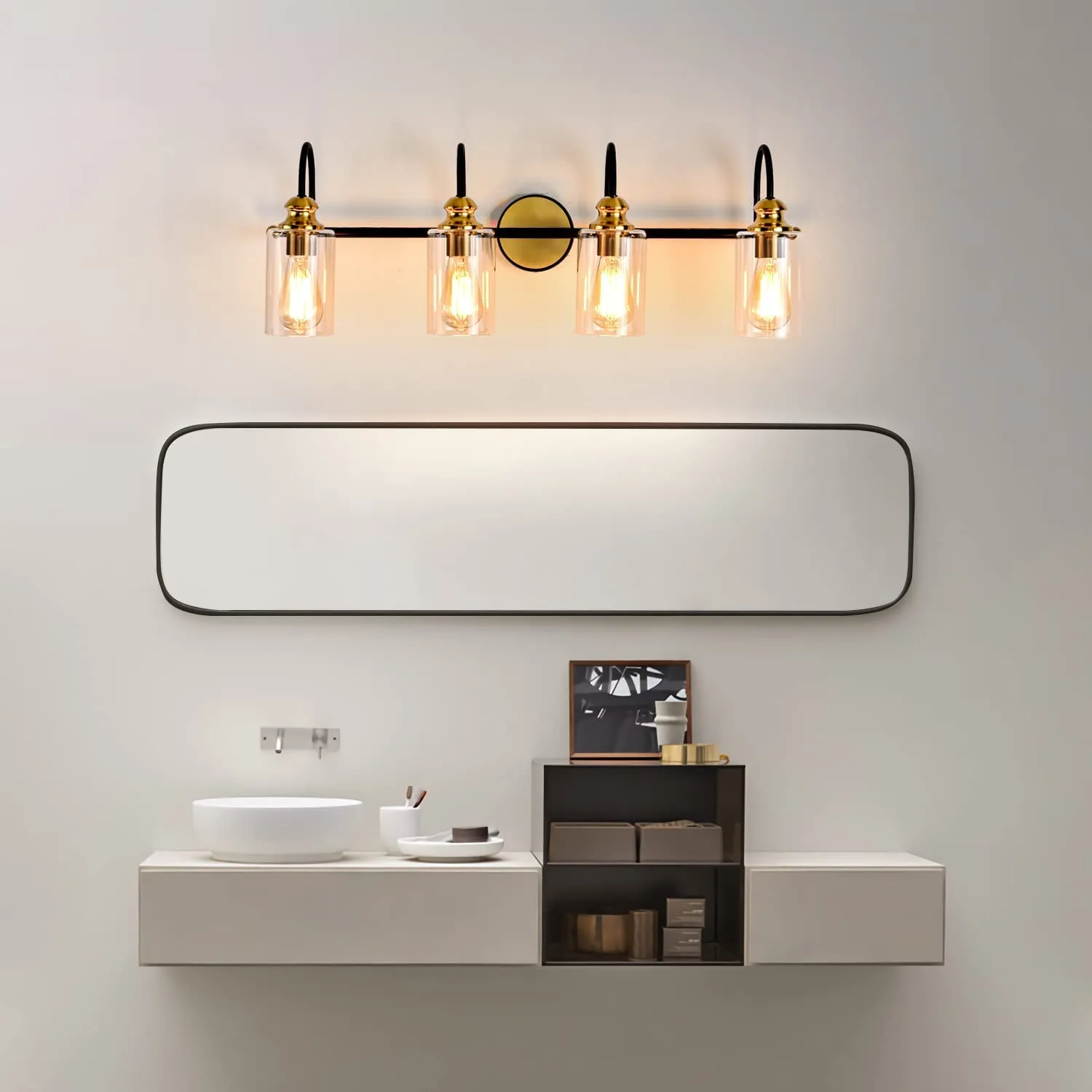 4 Light Bathroom Vanity Light Fixtures Modern Wall Sconce Black and Gold