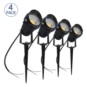 4 PACK of 5W Warm White Outdoor IP65 Ground Inserted LED Garden Light Bullet Head Black Finish