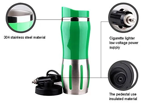 400ml Vacuum Insulated Stainless Steel Travel Mug Car Cup with charger car Boiling Mug Electric Kettle Boiling Vehicle Thermos DC12V Heating Cup Applicable to the Boiling Water Coffee Milk and Tea