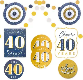 40th Birthday Decorations, Includes Table Centerpieces, Wall Sign, Ceiling Decorations and Confetti String (12 Pieces)