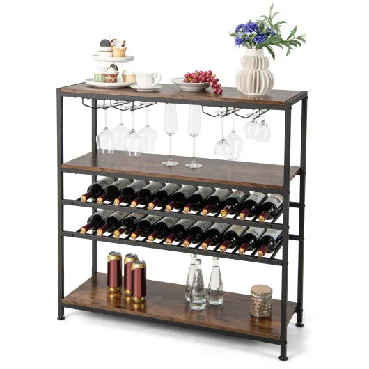 5-tier Wine Rack Table with Glasses Holder