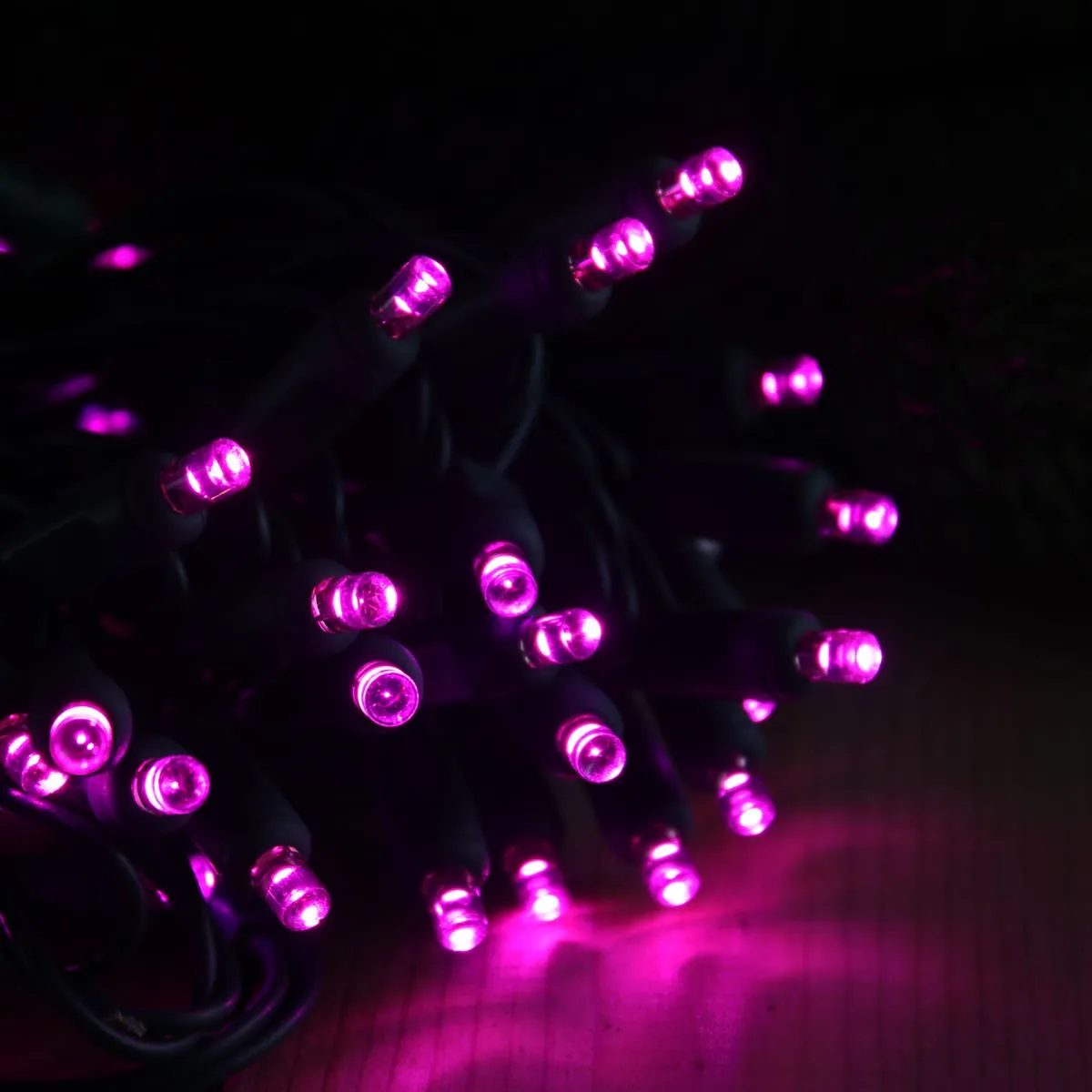 50-light  5mm Purple LED Christmas Lights, 4" Spacing Green Wire