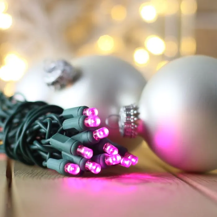 50-light  5mm Purple LED Christmas Lights, 4" Spacing Green Wire