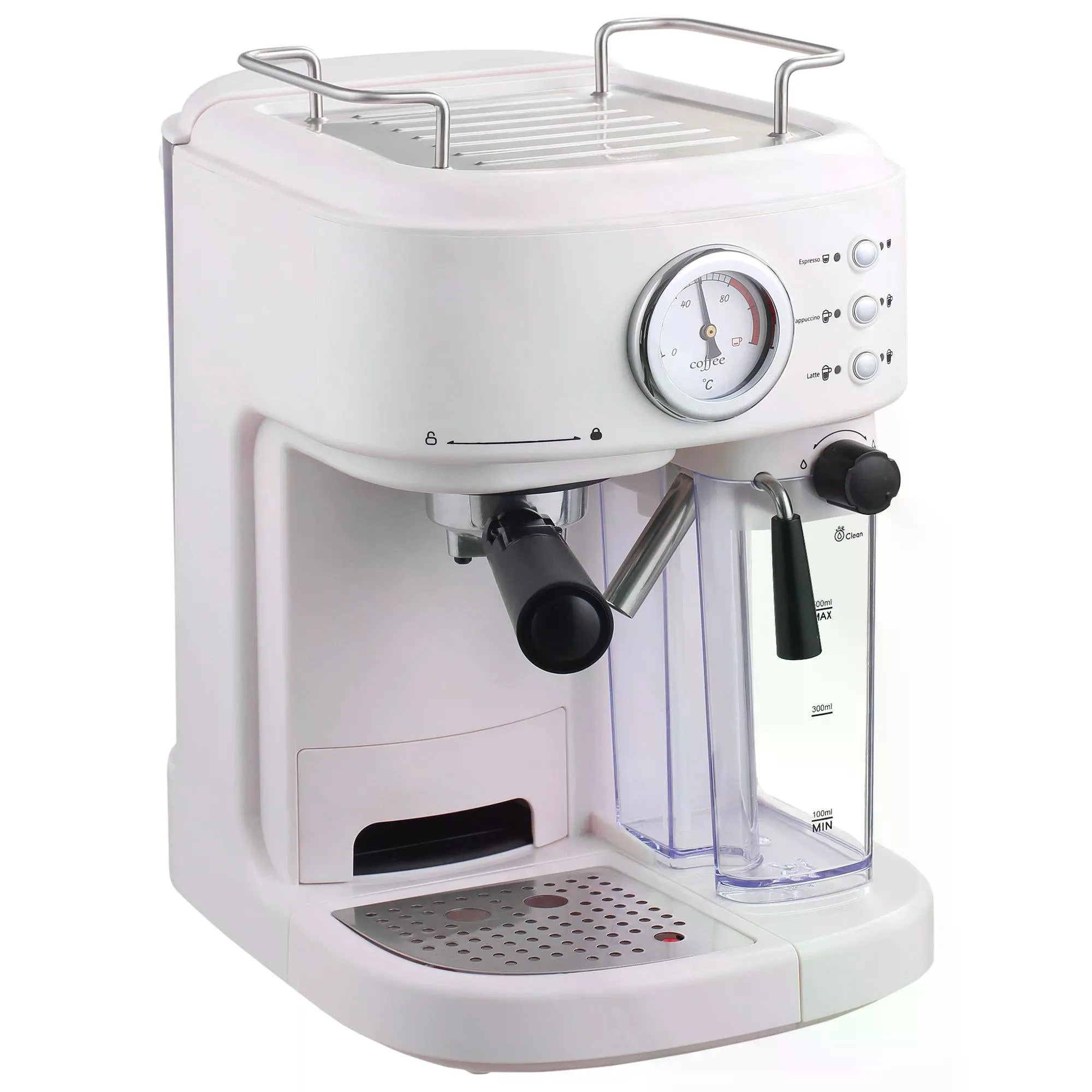 5Pc Coffee Machine, Espresso & Cappuccino & Latte Maker with Milk Frothing Steamer, 1.5L Removable Water Tank, 2 Cups, 1250W