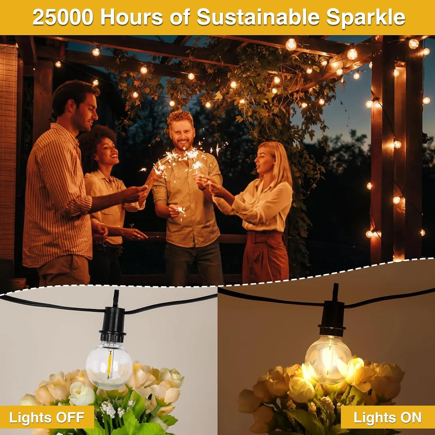 60FT Outdoor String Lights, G40 Globe Outdoor Lights with 30 Shatterproof LED Bulbs (2 Spare), 2700K Hanging Waterproof Patio Light, Connectable String Lights for outside Backyard Porch Party