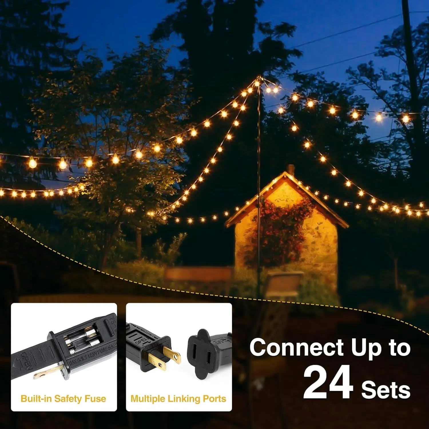 60FT Outdoor String Lights, G40 Globe Outdoor Lights with 30 Shatterproof LED Bulbs (2 Spare), 2700K Hanging Waterproof Patio Light, Connectable String Lights for outside Backyard Porch Party