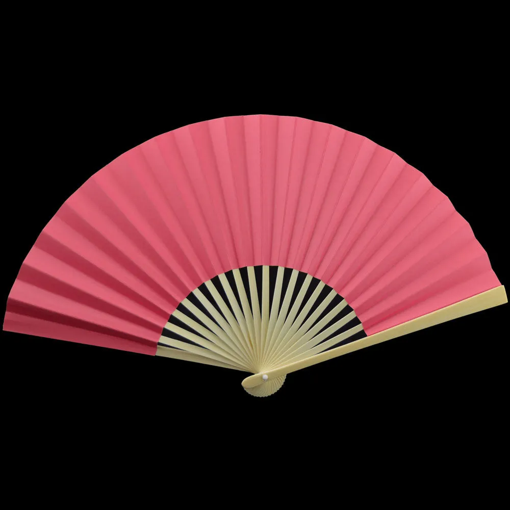 9" Fuchsia / Hot Pink Paper Hand Fans for Weddings, Premium Paper Stock (10 Pack)