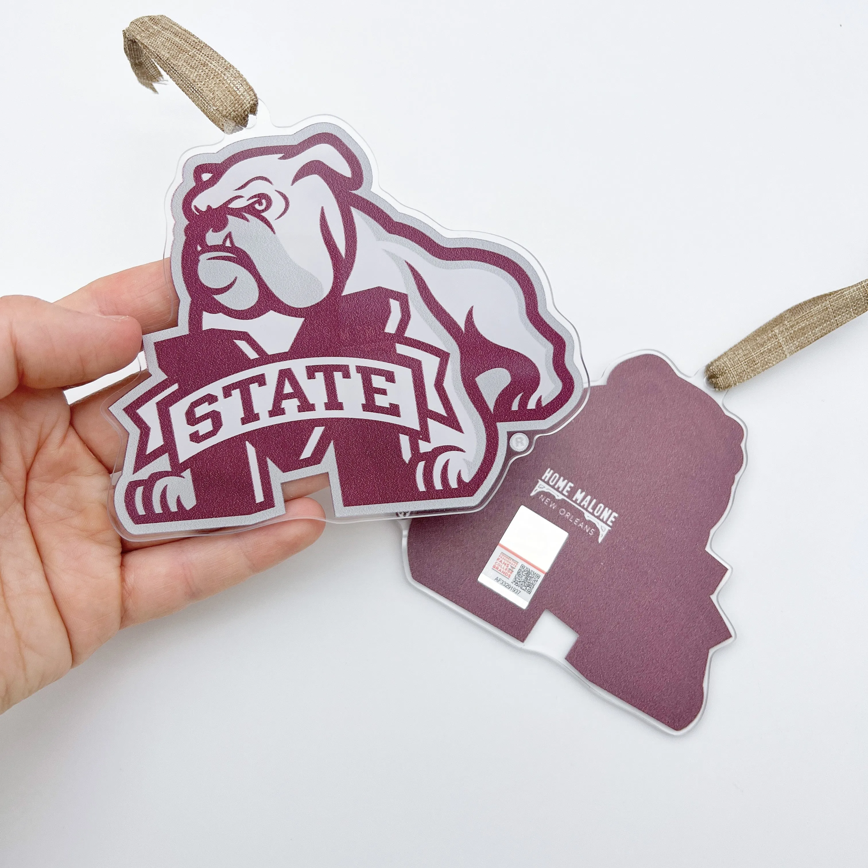 Acrylic Mississippi State Bulldog Ornament *ONLINE EXCLUSIVE*