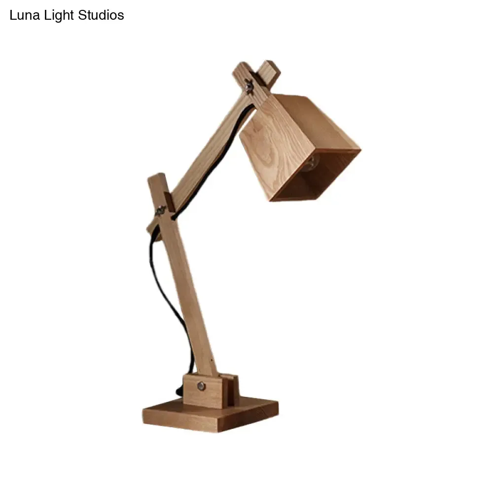 Adjustable Arm Wood Table Lamp – Modern Industrial 1-Head Reading Light for Study Room