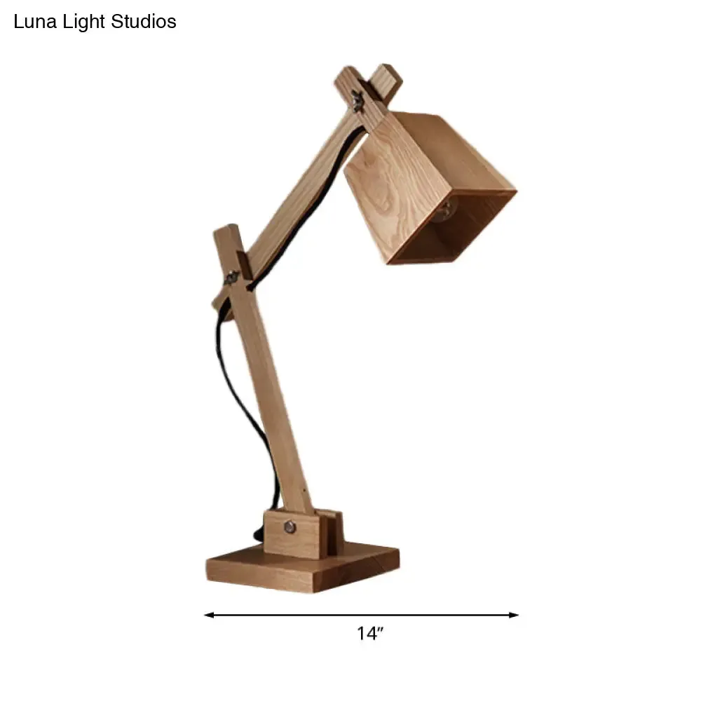 Adjustable Arm Wood Table Lamp – Modern Industrial 1-Head Reading Light for Study Room