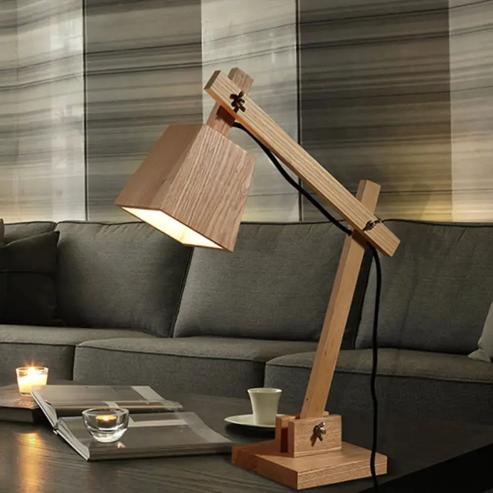 Adjustable Arm Wood Table Lamp – Modern Industrial 1-Head Reading Light for Study Room