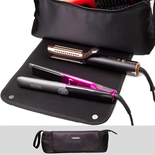 ANGENIL Large Capacity Hair Tools Travel Bag Heat Resistant Mat for Flat Irons, Curling Iron, Hot Air Brushes, Hair Dryer and Care Accessories, Portable Hot Tool Mat Bag 2 in 1