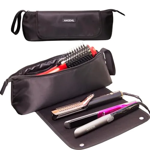 ANGENIL Large Capacity Hair Tools Travel Bag Heat Resistant Mat for Flat Irons, Curling Iron, Hot Air Brushes, Hair Dryer and Care Accessories, Portable Hot Tool Mat Bag 2 in 1