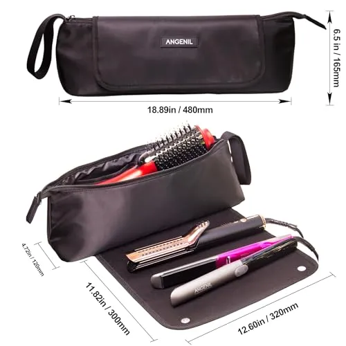 ANGENIL Large Capacity Hair Tools Travel Bag Heat Resistant Mat for Flat Irons, Curling Iron, Hot Air Brushes, Hair Dryer and Care Accessories, Portable Hot Tool Mat Bag 2 in 1