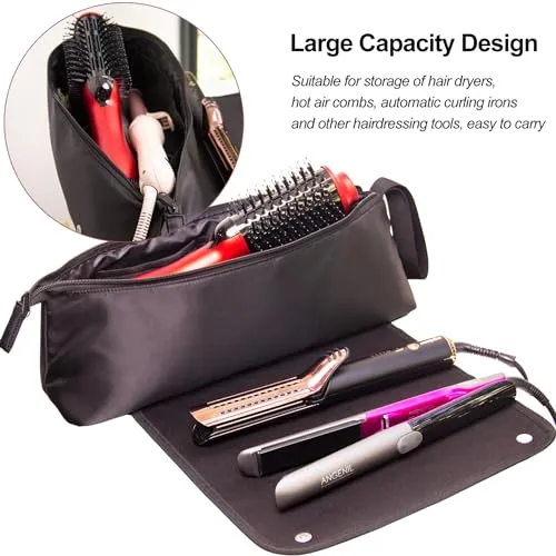 ANGENIL Large Capacity Hair Tools Travel Bag Heat Resistant Mat for Flat Irons, Curling Iron, Hot Air Brushes, Hair Dryer and Care Accessories, Portable Hot Tool Mat Bag 2 in 1