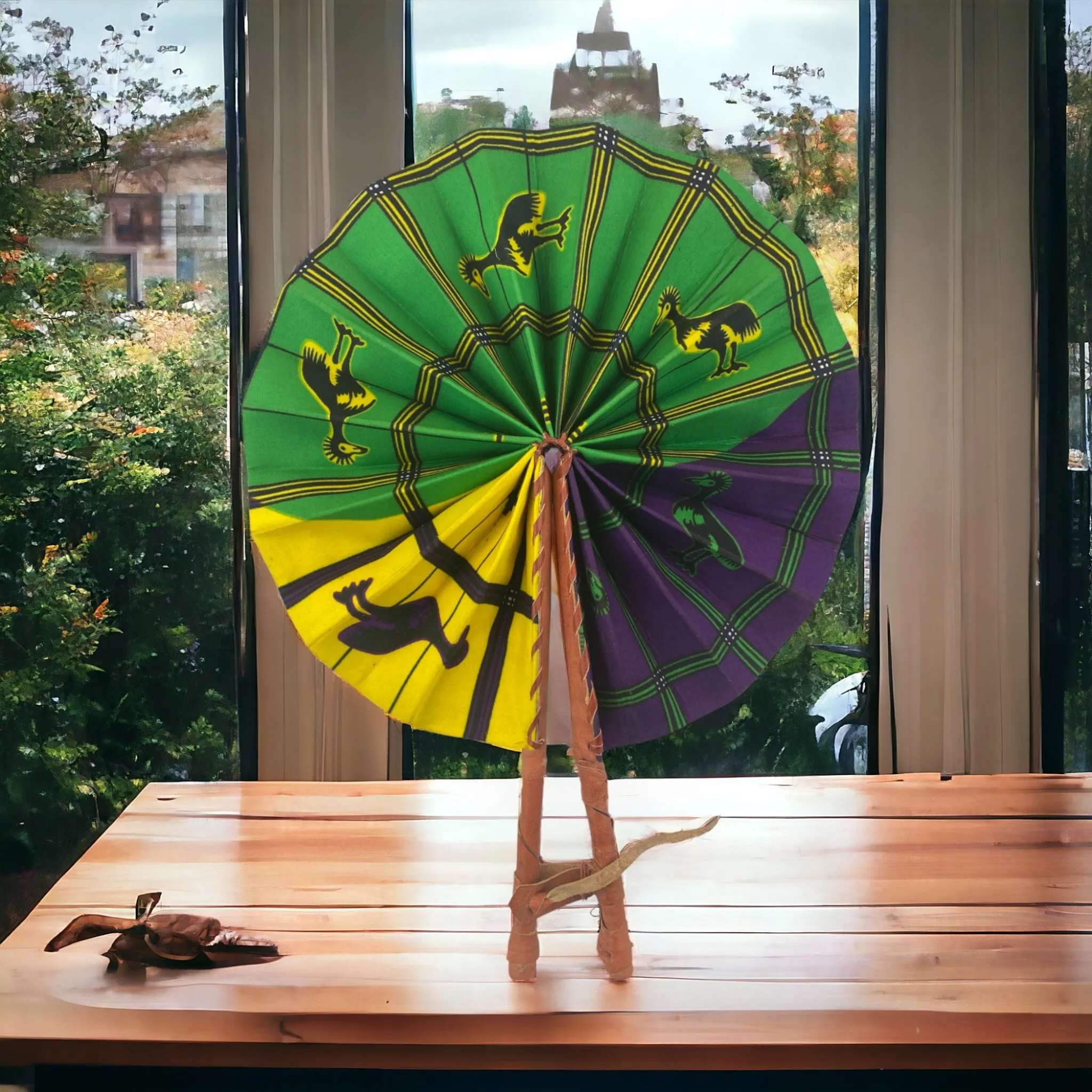 Ankara Print - Hand Held Fan (Yellow, Green, Purple)