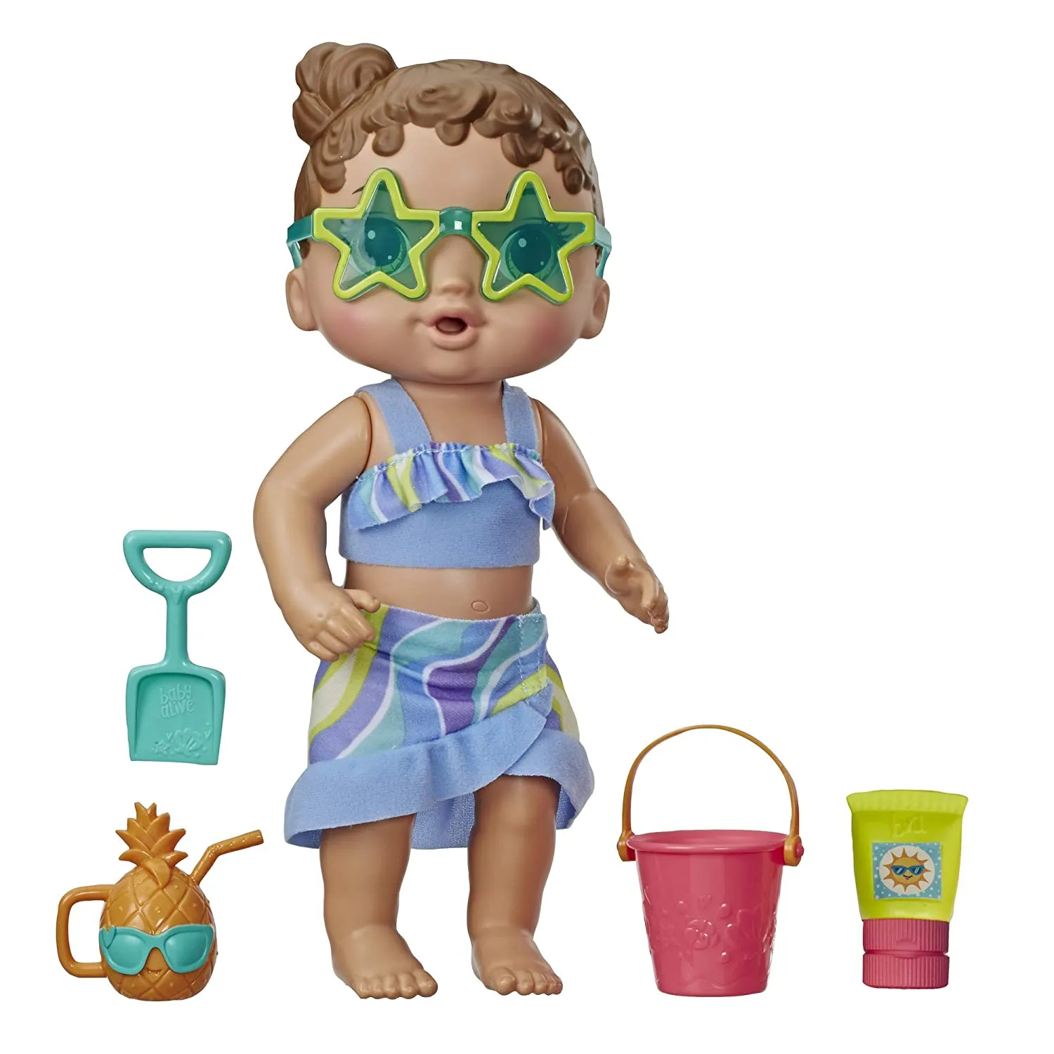 Baby Alive Sun N Sand Baby Brown Hair Baby Doll with Beach Outfit and 5 Accessories for Kids Ages 3 and Up