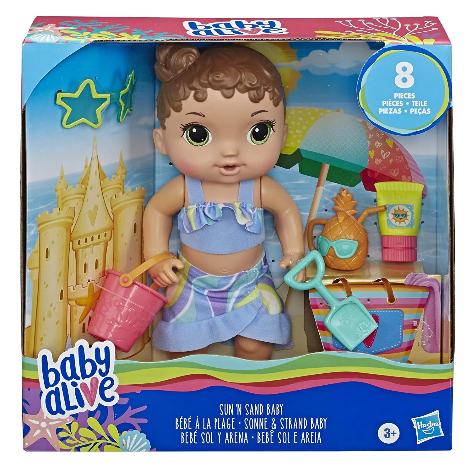 Baby Alive Sun N Sand Baby Brown Hair Baby Doll with Beach Outfit and 5 Accessories for Kids Ages 3 and Up