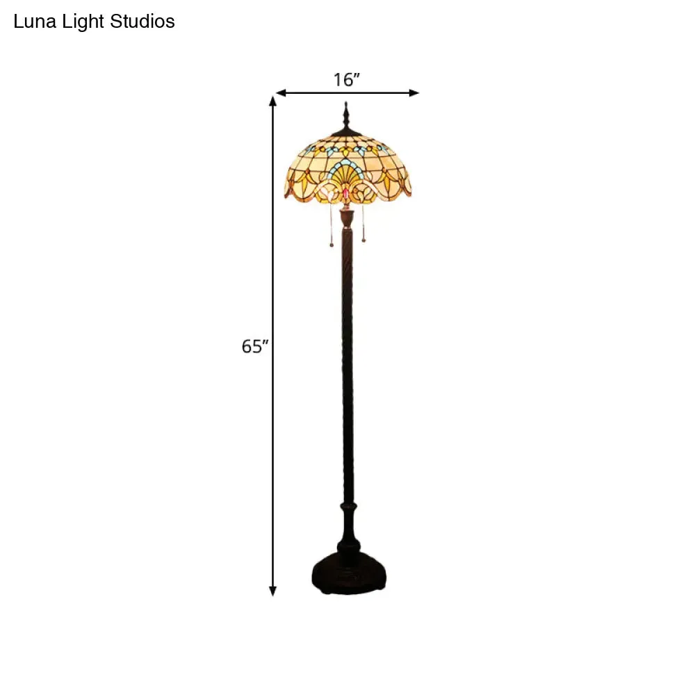 Baroque Dome Hand-Cut Glass Floor Lamp with Pull Chain - 2 Bulbs, Black