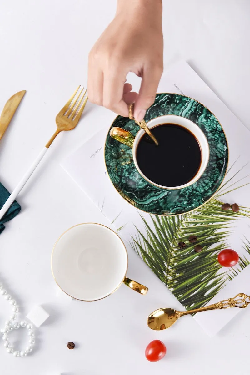 Beautiful British Green Tea Cups, Unique Porcelain Cup and Saucer, Royal Ceramic Coffee Cups, Creative Bone China Porcelain Tea Cup Set