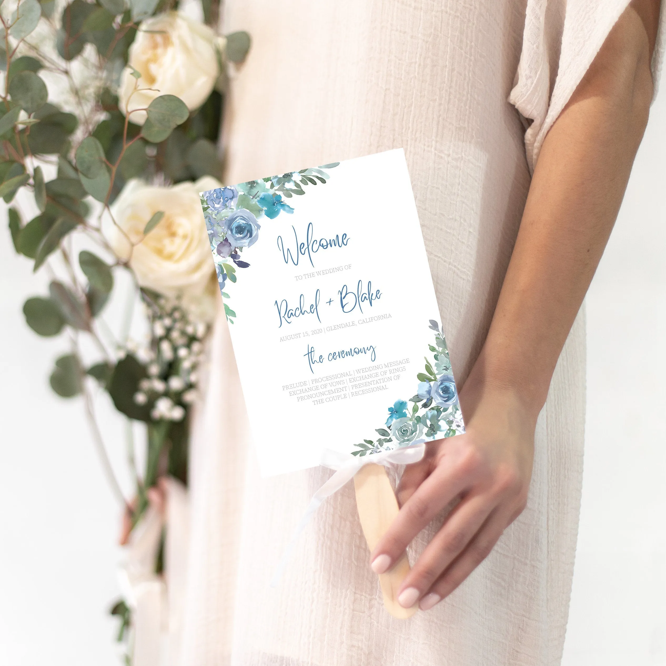 Blue Floral Wedding Ceremony Program Template, Printable Wedding Programs, Editable INSTANT DOWNLOAD - BF100