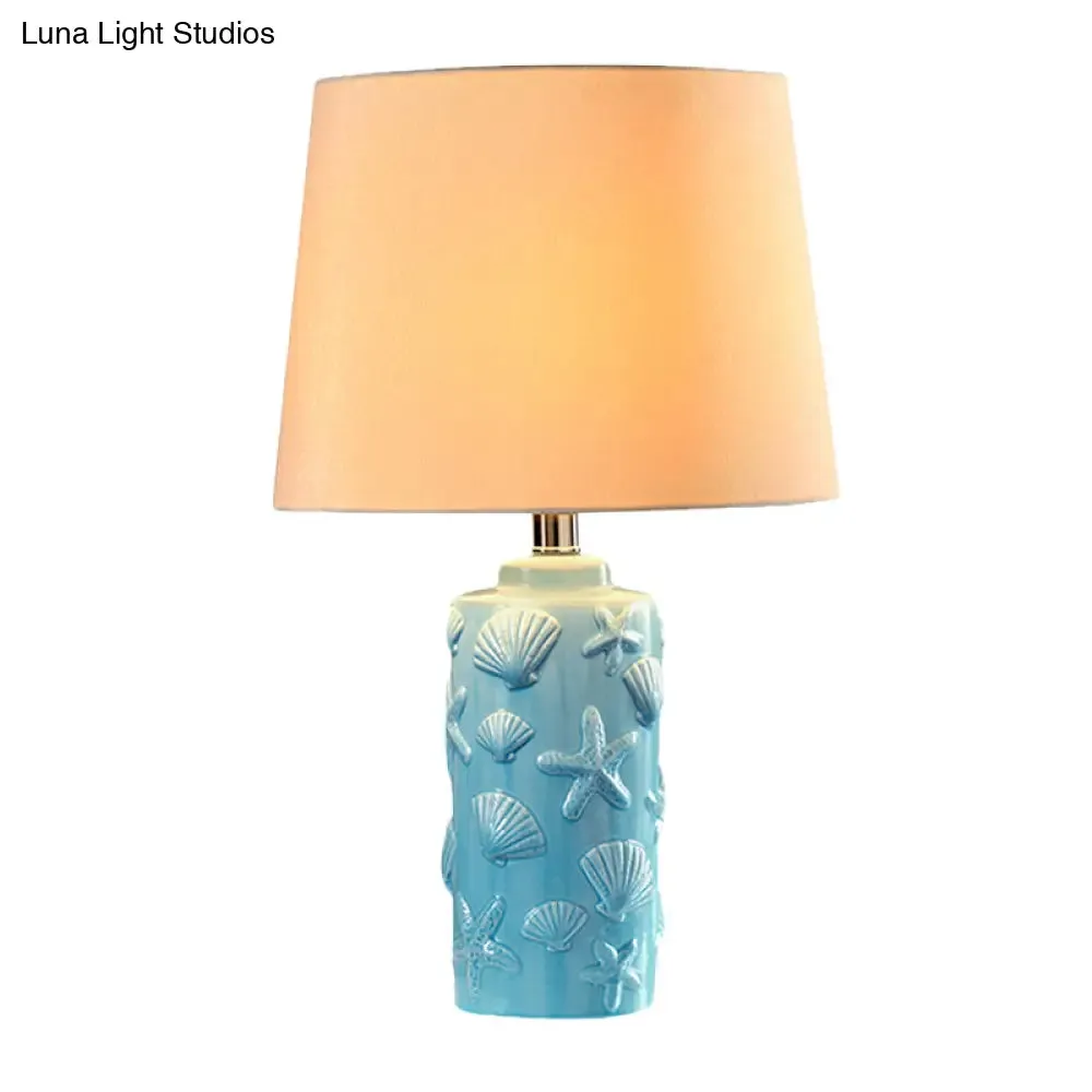 Blue Tapered Shade Table Night Lamp with Shell and Starfish Details