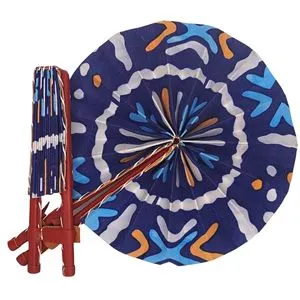 Blue, White and Orange Abstract Print Handmade Fan