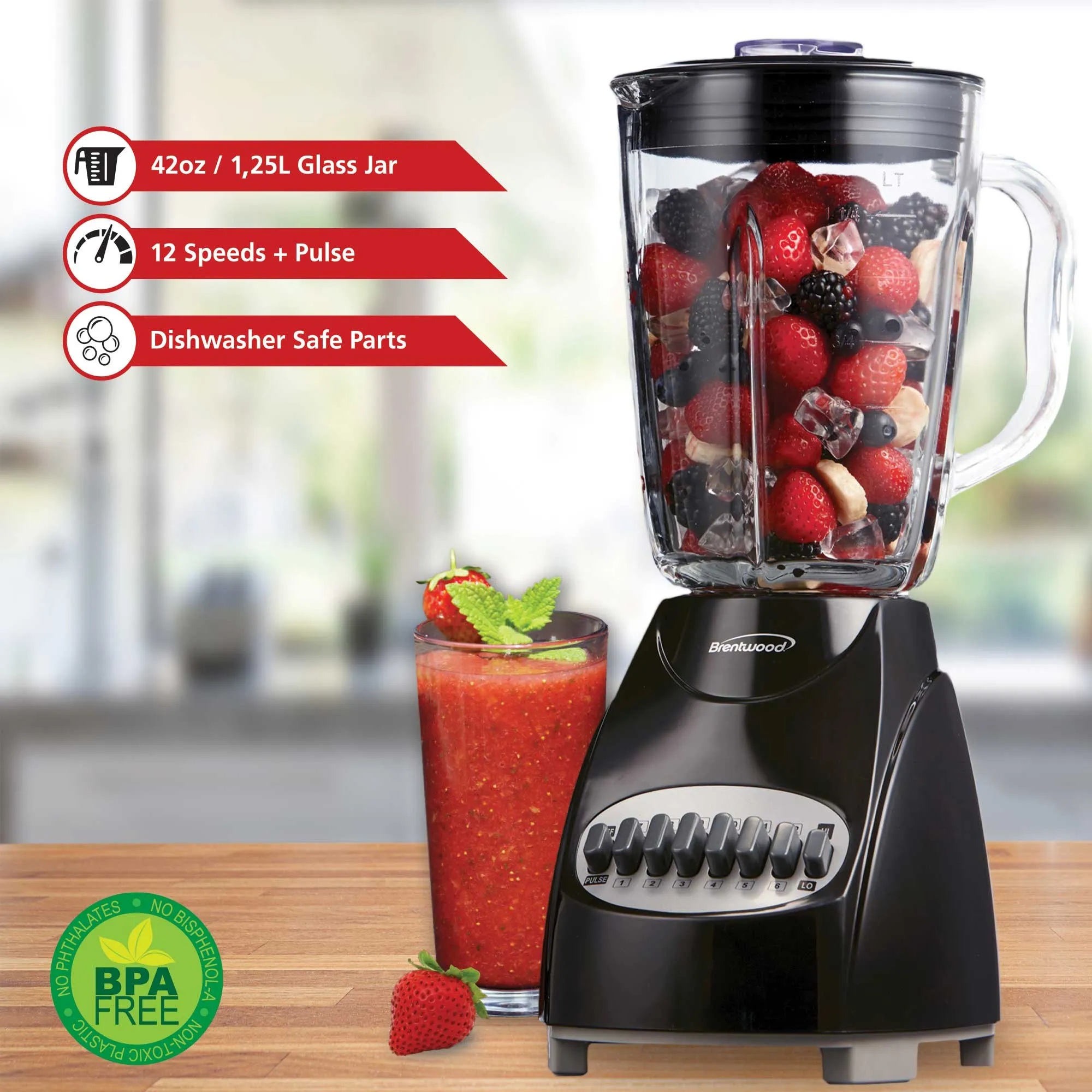 Brentwood JB-920B 12-Speed   Pulse Blender with Glass Jar, Black