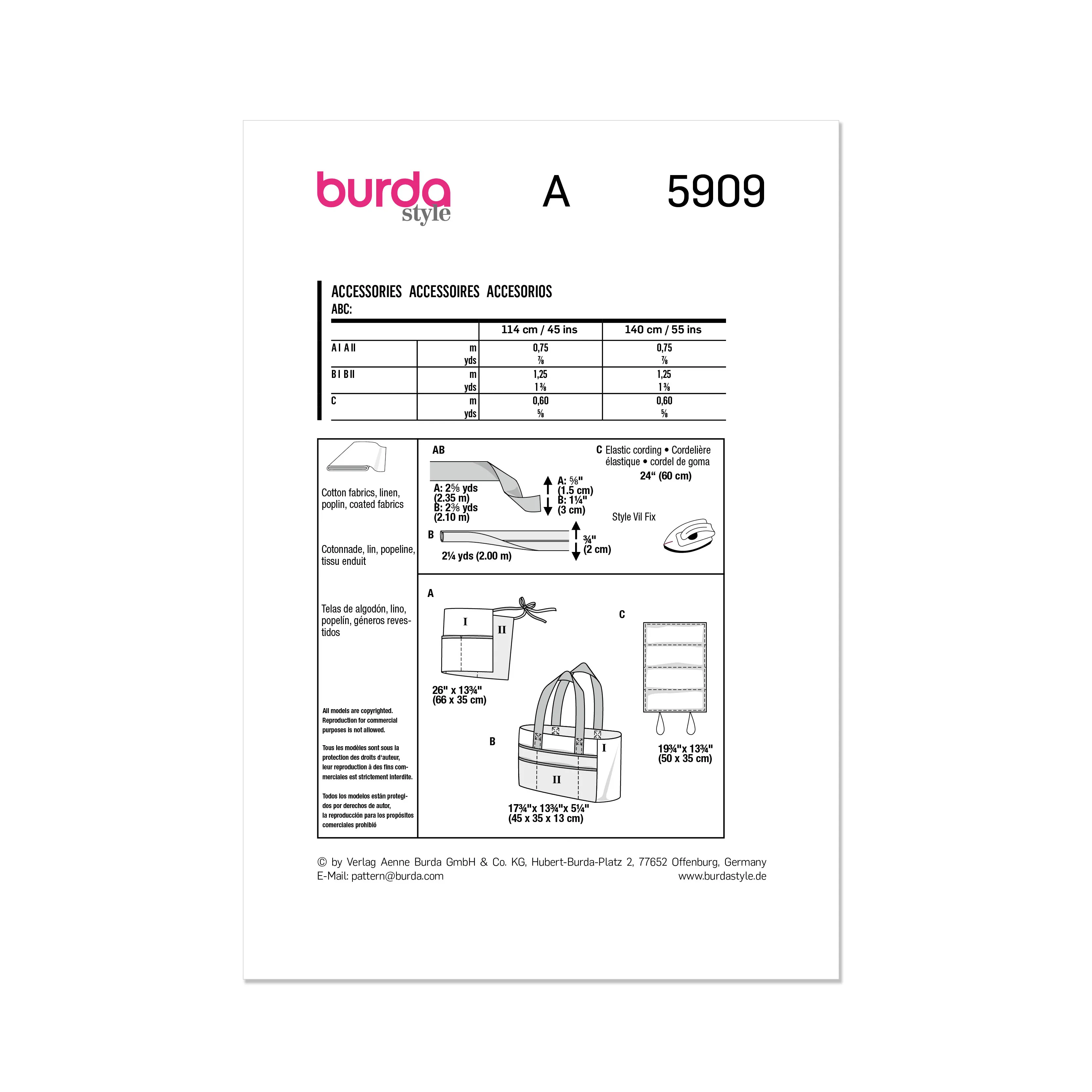 Burda Style Sewing Pattern 5909 Accessories