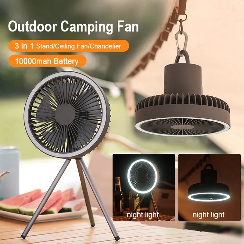 Camping Fan with Light - Best Rechargeable Fan for Camping, 10000mAh 3-in-1 Tent Fan, Light   Powerbank